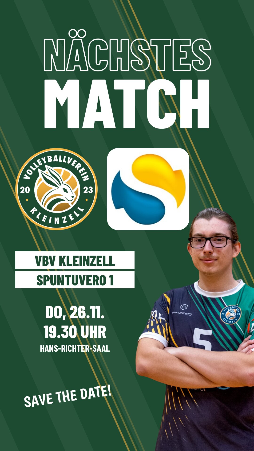 Plakat für das Mixed-Liga-Spiel VBV Kleinzell gegen SPUNTUVERO 1 am Donnerstag, 26. November, um 19.30 Uhr im Hans-Richter-Saal